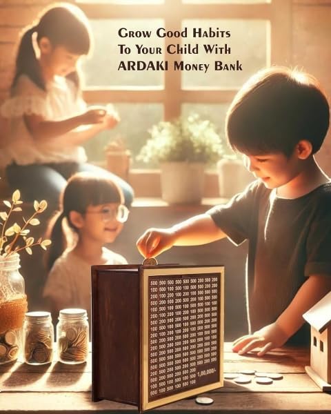 Wooden Money Saving Box - Cash Saver Money Box with Counting Target, ?1,00,000 Savings Challenge Piggy Bank, Cash Vault Savings Box, Unique Decorative Savings Box (Model 2) Modern