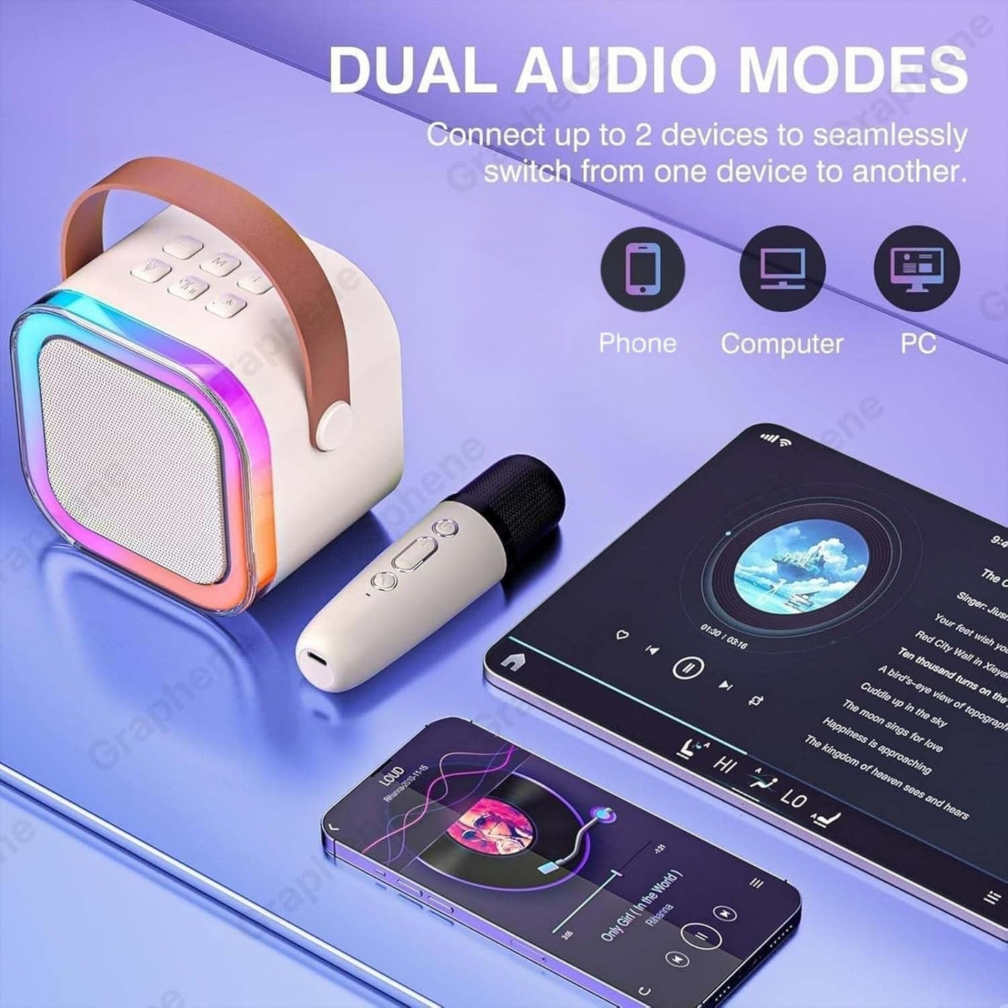 Wireless Mini Portable Bluetooth Speaker with Mike, 5Hrs Playtime Light & Voice Effects Multi Play Modes Card/USB/Type Fast Charging Port