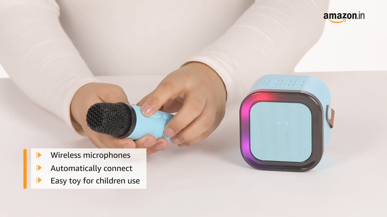 Wireless Mini Portable Bluetooth Speaker with Mike, 5Hrs Playtime Light & Voice Effects Multi Play Modes Card/USB/Type Fast Charging Port