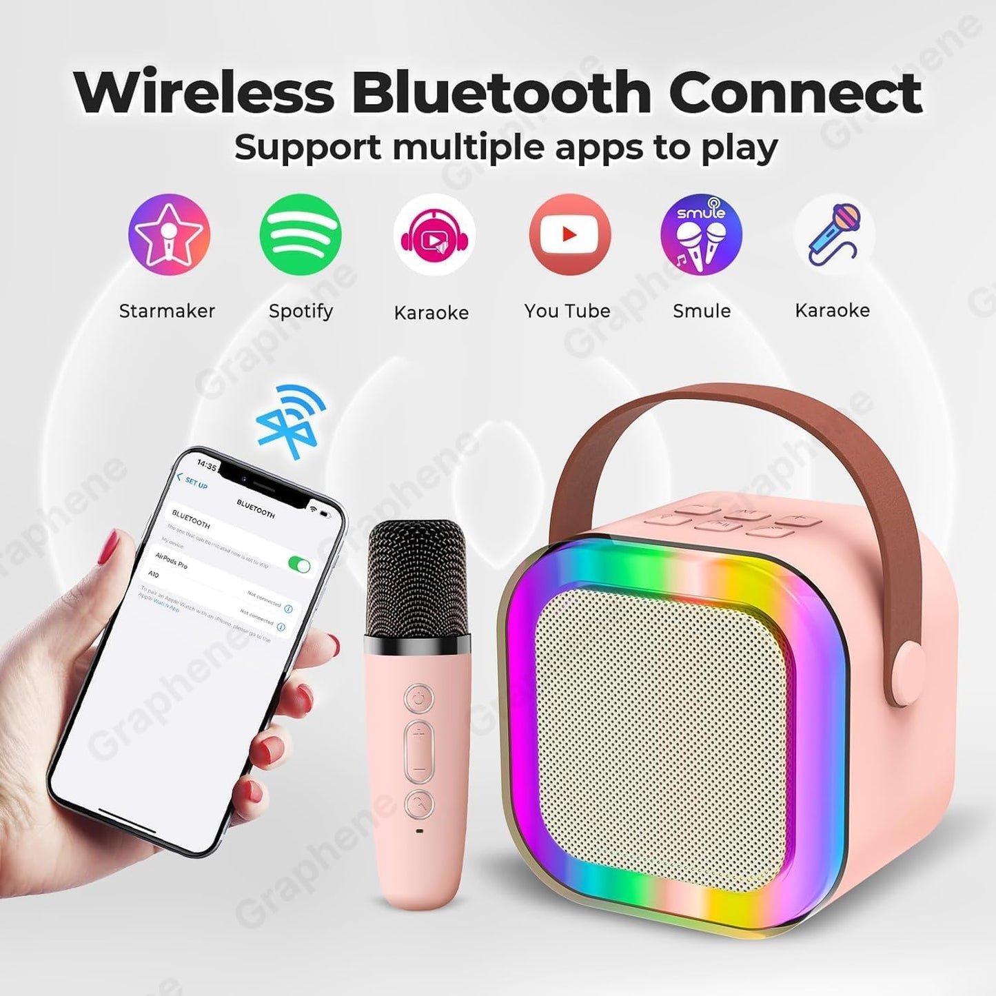 Wireless Mini Portable Bluetooth Speaker with Mike, 5Hrs Playtime Light & Voice Effects Multi Play Modes Card/USB/Type Fast Charging Port