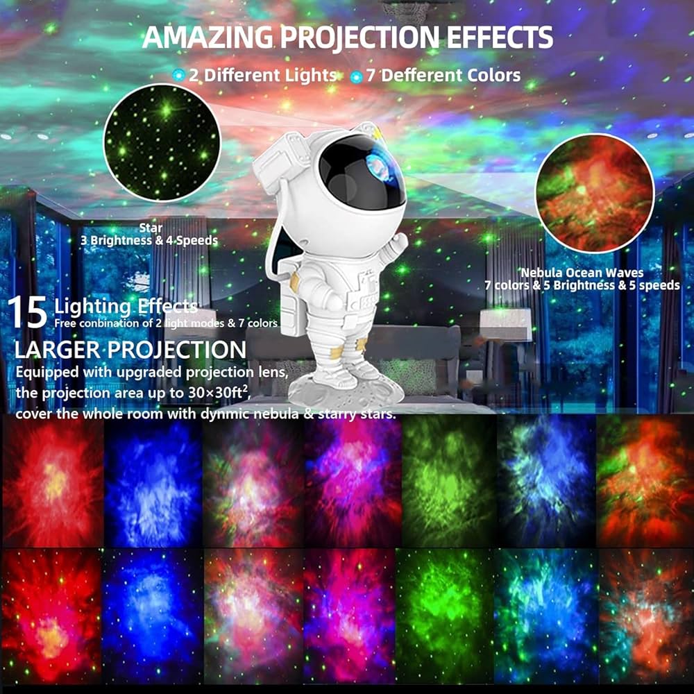 Fun Flicks Astronaut Galaxy Projector with Remote Control - 360° Adjustable Timer Kids Nebula Night Light, for Gifts, Baby Adults Bedroom, Gaming Room, Home and Party (Astronaut Space Projector P1)