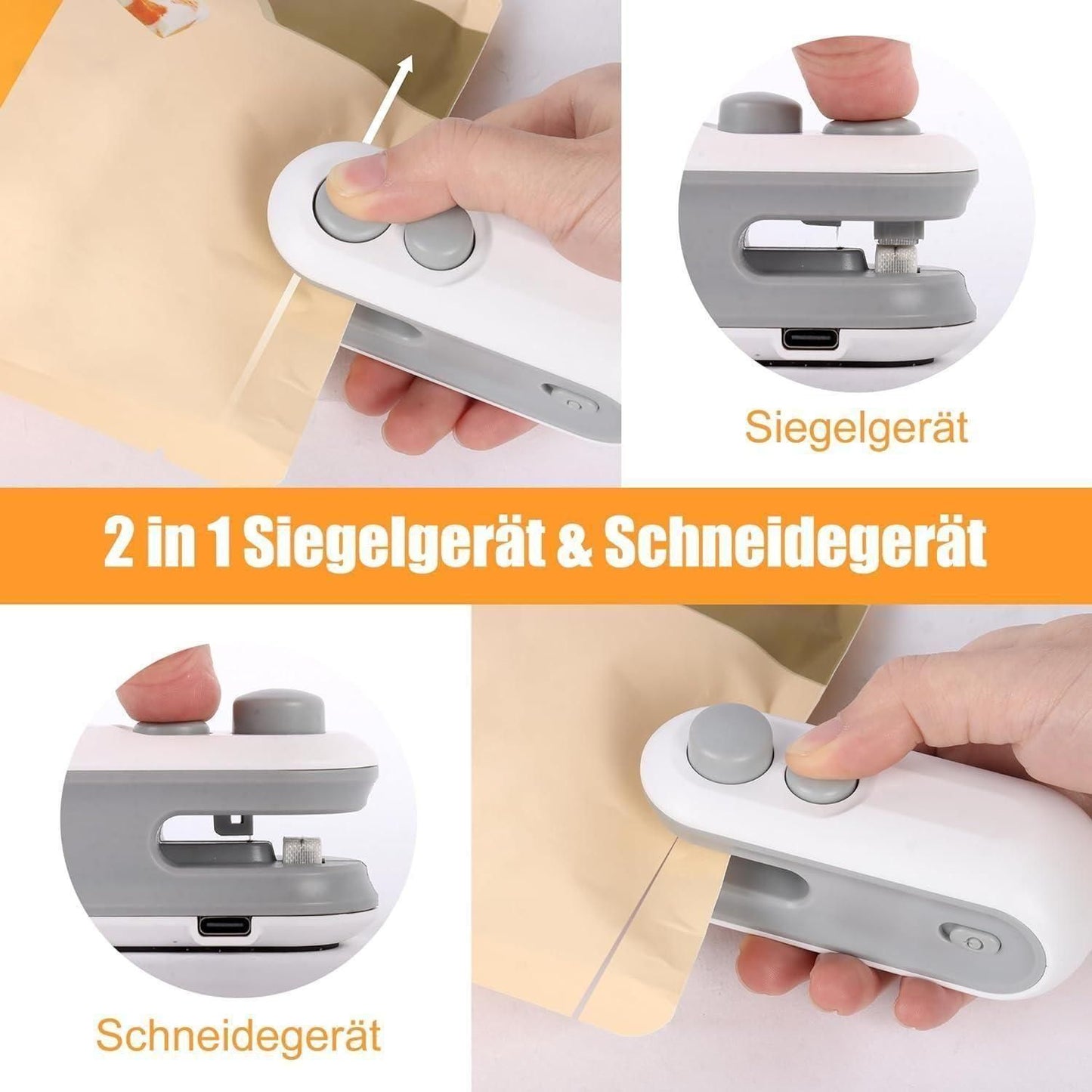 Mini Sealing Machine 2 in 1 USB Rechargeable Magnetic Bag Sealer Heat Seal with Cutter