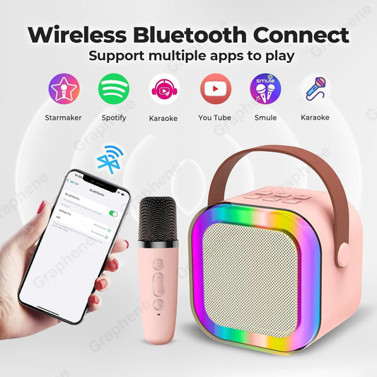 Wireless Mini Portable Bluetooth Speaker with Mike, 5Hrs Playtime Light & Voice Effects Multi Play Modes Card/USB/Type Fast Charging Port