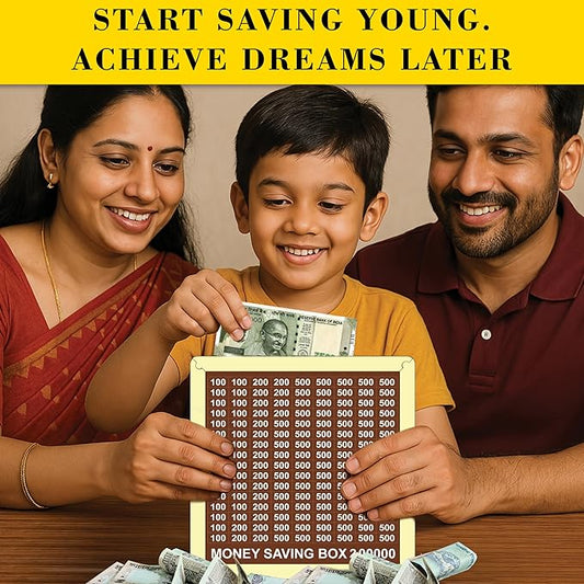 Wooden Money Saving Box - Cash Saver Money Box with Counting Target, ?1,00,000 Savings Challenge Piggy Bank, Cash Vault Savings Box, Unique Decorative Savings Box (Model 2) Modern